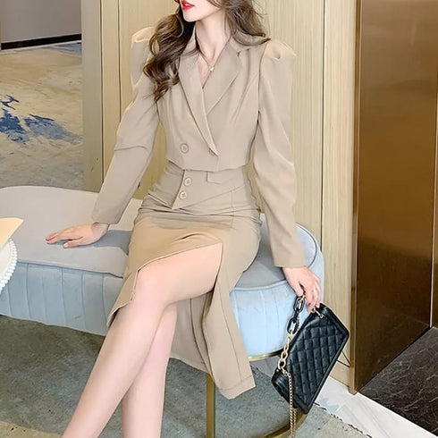 New Fashion Exclusive Two Piece Short Slim Coat with Split Skirt